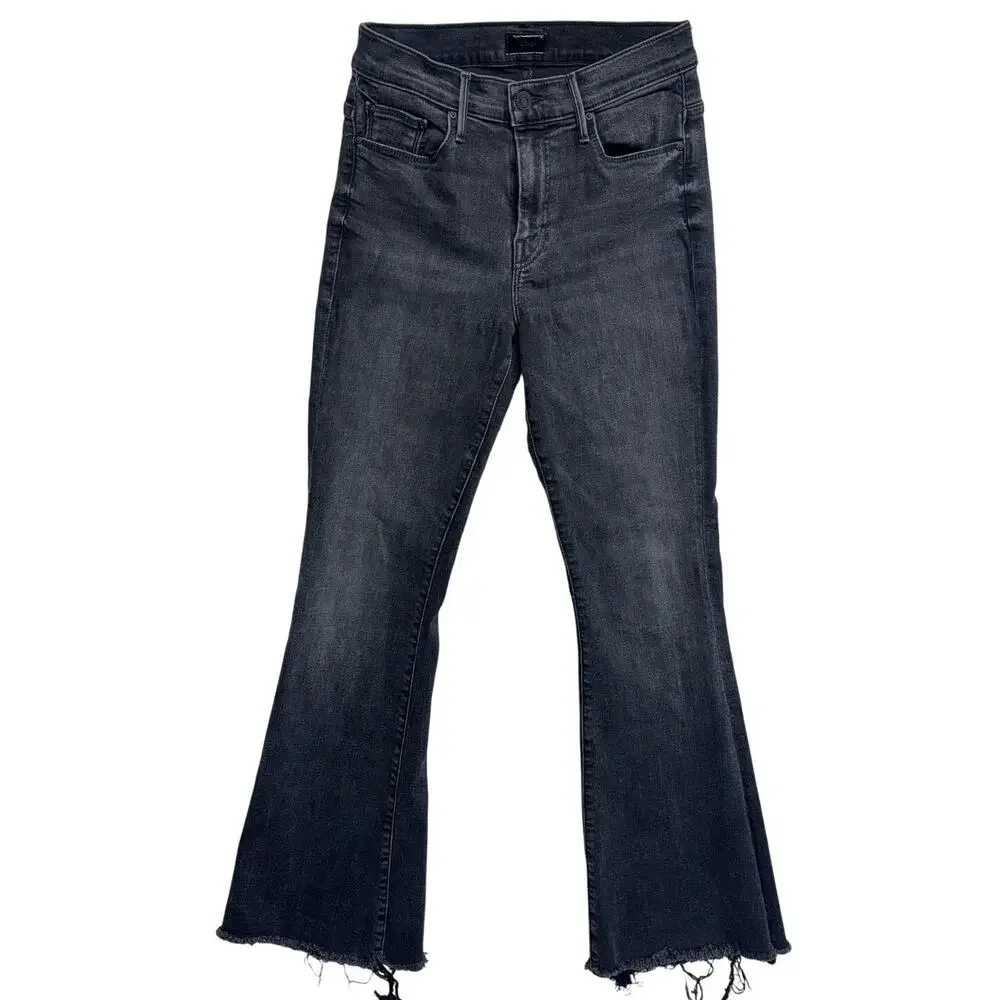 Mother Womens Jeans 26 Black The Weekender Fray Flared Night Shadow Wash Denim